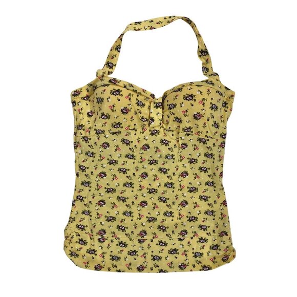 Y2K L.E.I. Yellow Floral Cottagecore Coquette Bustier Halter Top / Medium - Picture 4 of 8